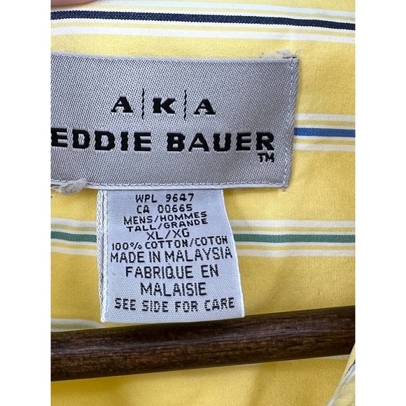 Eddie Bauer AKA Cotton Button Down Yellow Striped Shirt Men's Size XLT - Picture 3 of 5